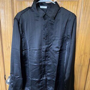 Coofandy Pinstripe Black Satin Buttondown